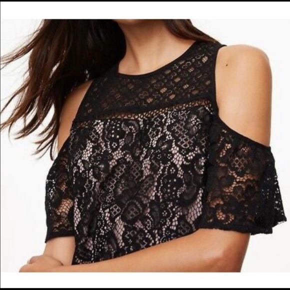 LOFT Lace Cold Shoulder Crew Neckline Dress Size 4 - Picture 12 of 14